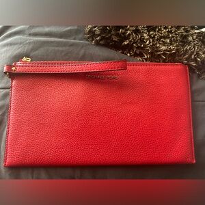 Michael Kors Red Pebbled Leather Wristlet Clutch with Strap